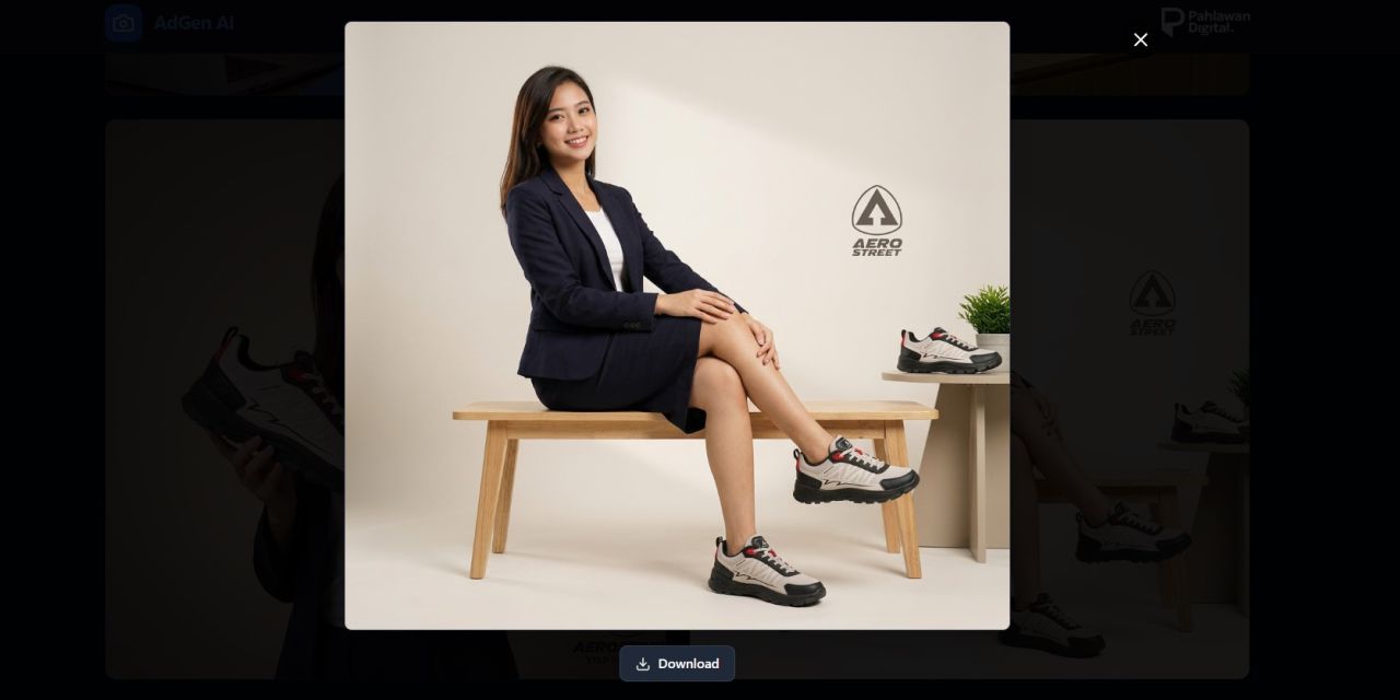 Hasil foto model dengan produk dari AdGen AI