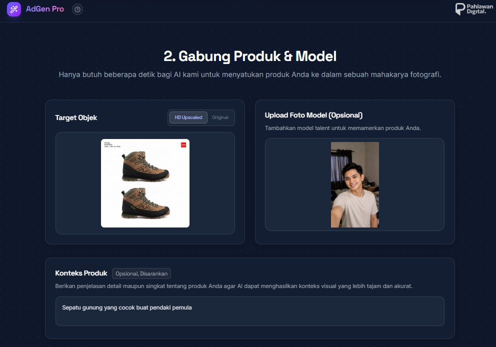 Fitur menggabungkan produk dengan model secara otomatis