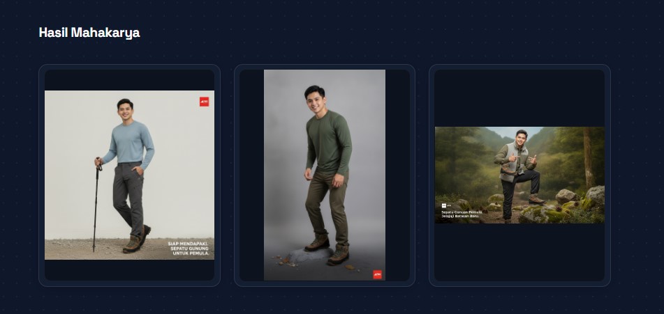 Contoh hasil gabungan produk dan model dari Adgen Pro