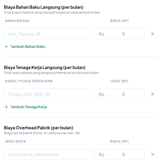 Input Bahan Baku dan Overhead Tenaga Kerja