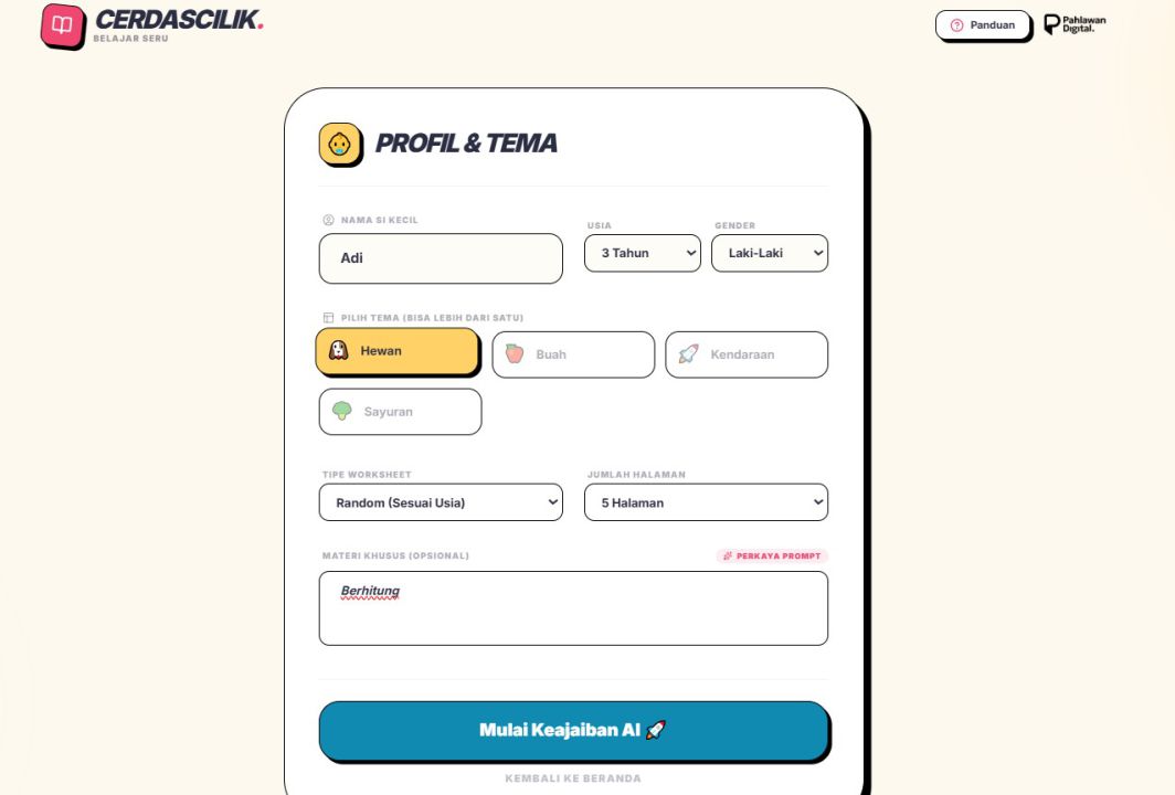 Tampilan input data di Cerdas Cilik