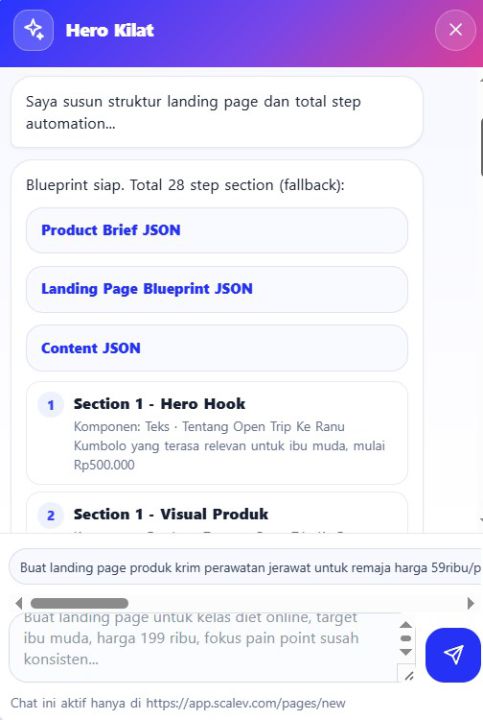 Antarmuka chat Hero Kilat AI