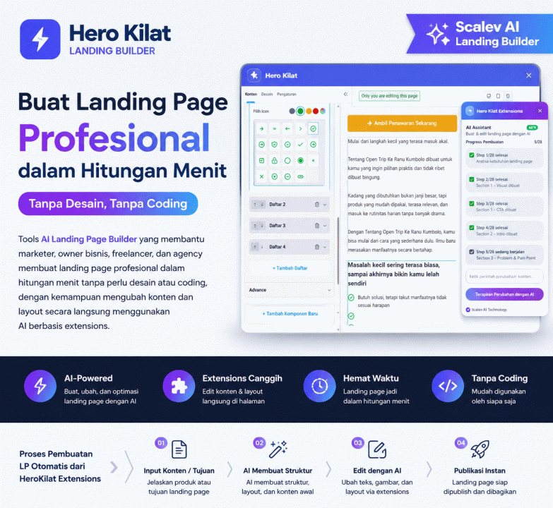 Hero Kilat Chat Landing Page AI Builder tampilan antarmuka