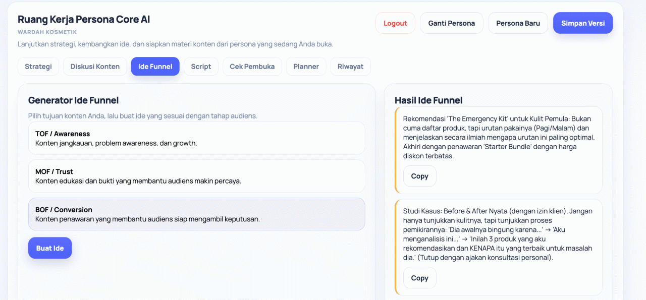 Fitur Pembuat Ide Tahapan Funnel Pemasaran Otomatis