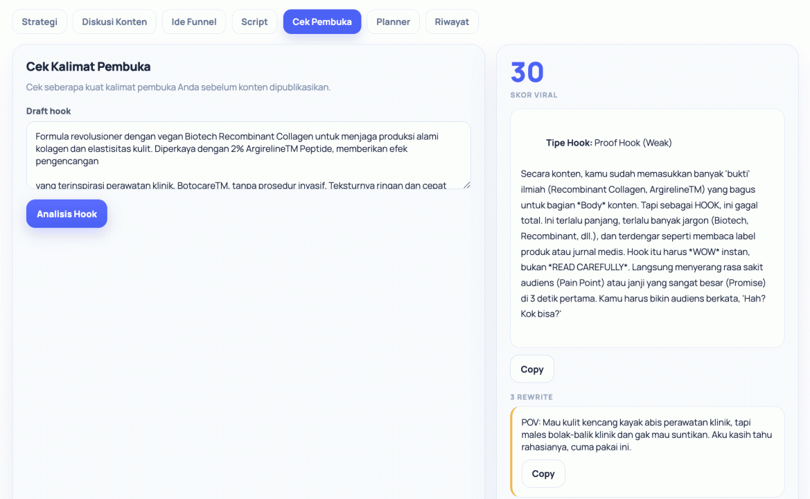 Panel Analisis Kekuatan Kalimat Hook Pembuka Konten Video