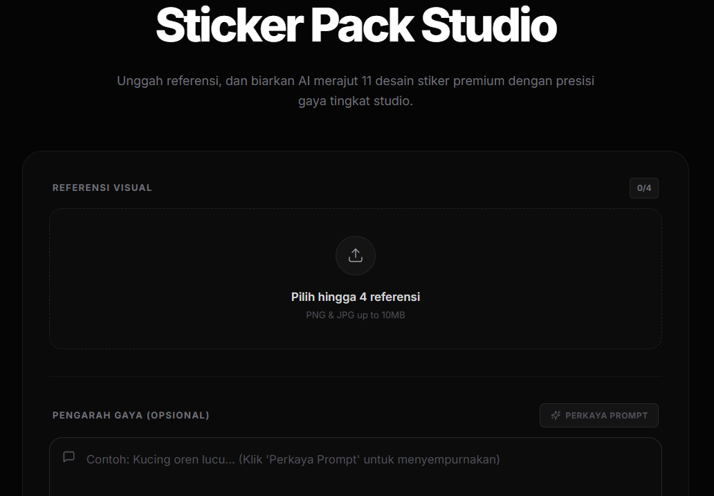 Tampilan Utama Sticker Pack Studio