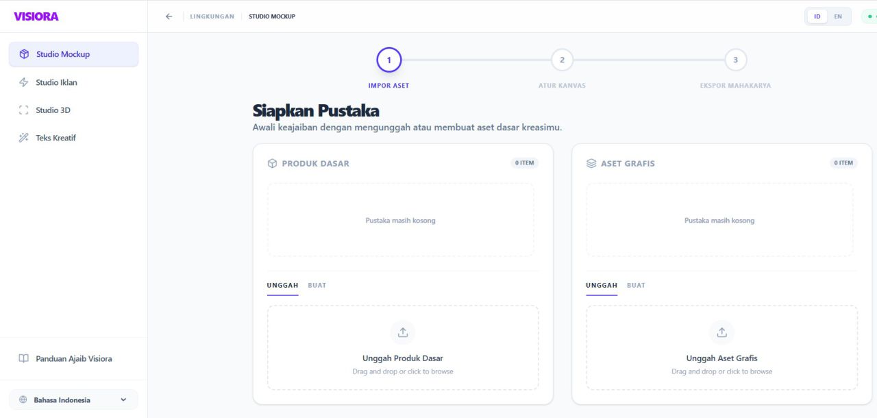 Visiora studio mockup – produksi visual AI