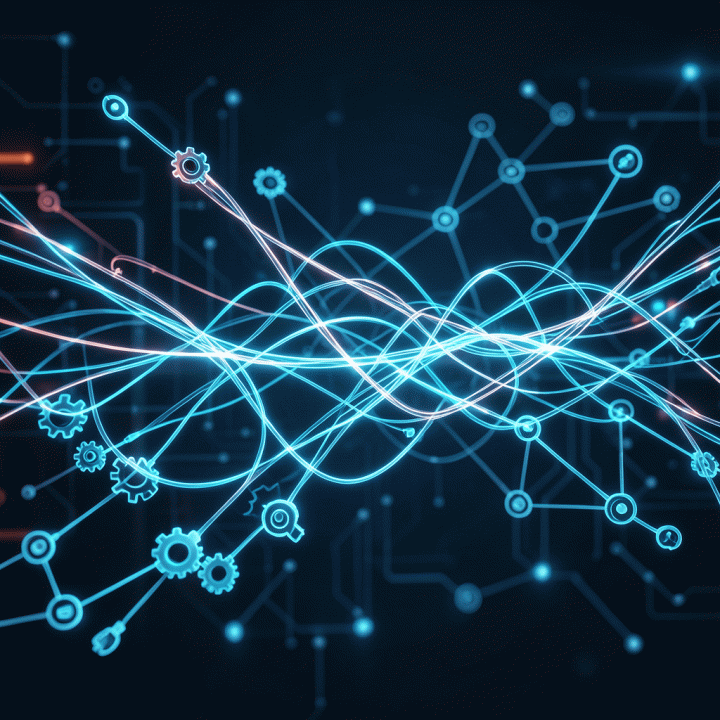 Abstract visual showing manual operations being digitized and streamlined into digital processes.