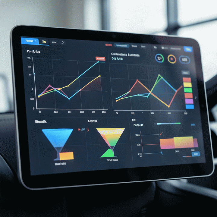 Visualisasi data konversi dan arsitektur funnel pemasaran di dashboard digital yang bersih dan profesional.