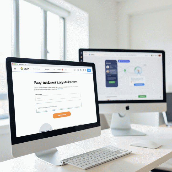 Tampilan landing page yang bersih dengan CTA yang jelas, di samping visualisasi chatbot interaktif untuk meningkatkan konversi.