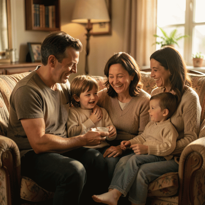 Warm and emotional family portrait in a vintage style, symbolizing timeless family history and memories.