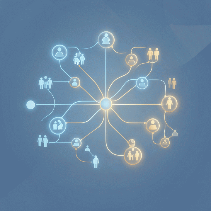 Abstract digital representation of a family tree, emphasizing the concept of digital lineage and interconnected history.