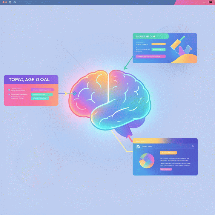 Abstract representation of an AI system generating structured educational content.