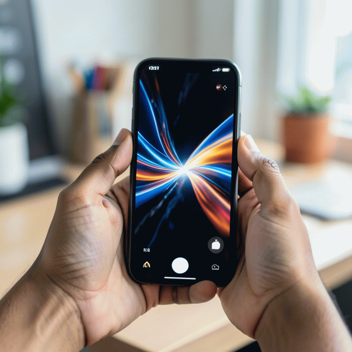 Tangan seseorang yang sedang merekam konten video pendek di smartphone, menekankan momen pembuatan hook yang menarik perhatian.