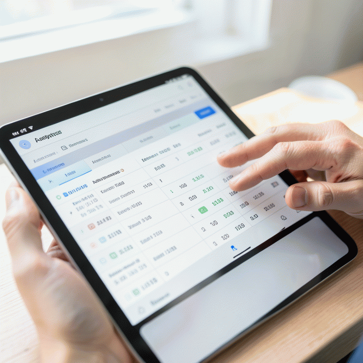 Tangan yang mengatur anggaran dan jadwal perjalanan pada aplikasi spreadsheet digital.