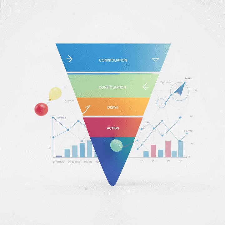 Diagram konseptual corong konversi (conversion funnel) pada sales page, menyoroti alur pengguna yang optimal.