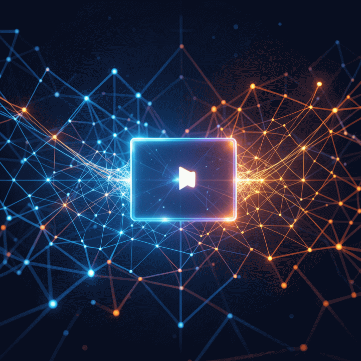 Representasi visual algoritma YouTube yang kompleks dan modern, menunjukkan bagaimana desain thumbnail dioptimalkan untuk performa terbaik.