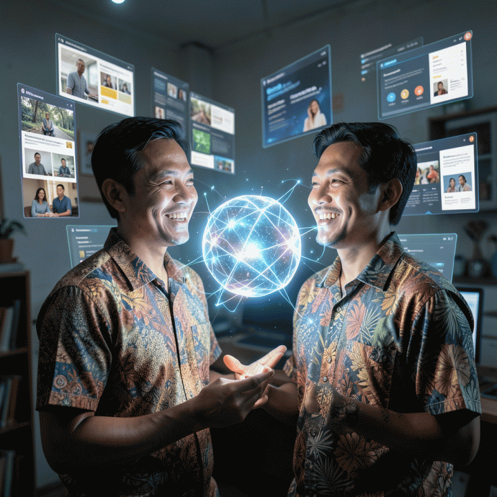 Pemilik UMKM yang merasa percaya diri karena dibantu AI dalam menghasilkan konten iklan digital secara cepat dan mudah.