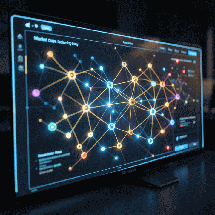 Digital dashboard visualization showing AI-driven gap analysis and competitor market insights.