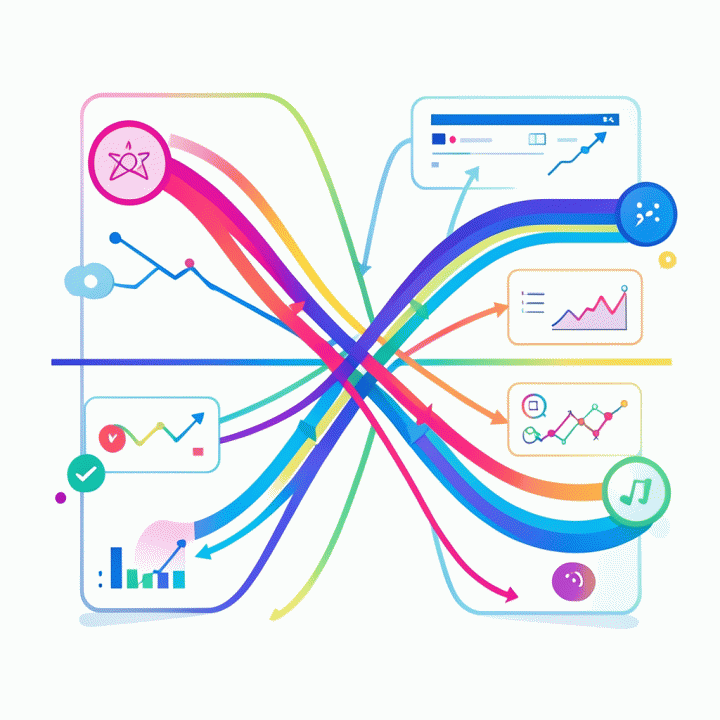 Abstract visualization of AI optimizing ad copy based on market trends.