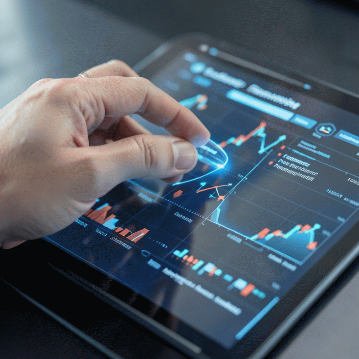 Hand interacting with a digital interface showing actionable competitor ad insights.