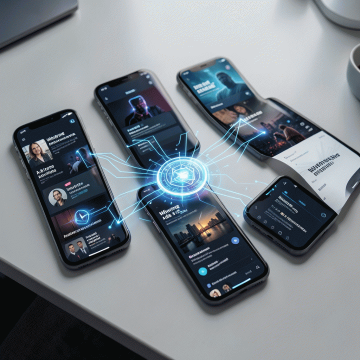 Berbagai mockup iklan digital yang berbeda ditampilkan di layar, dengan beberapa di antaranya disorot secara visual oleh AI sebagai &lsquo;winning ads&rsquo; terbaik.