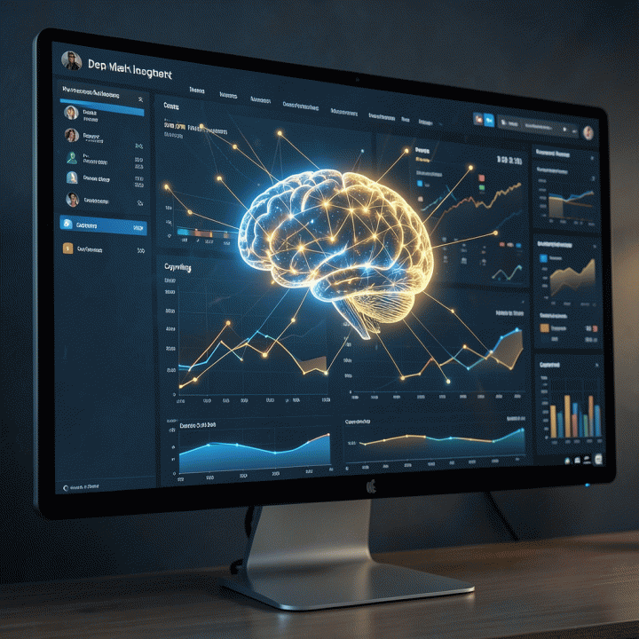 Digital marketing dashboard displaying AI-driven data analysis and copywriting strategies for advertising campaigns.