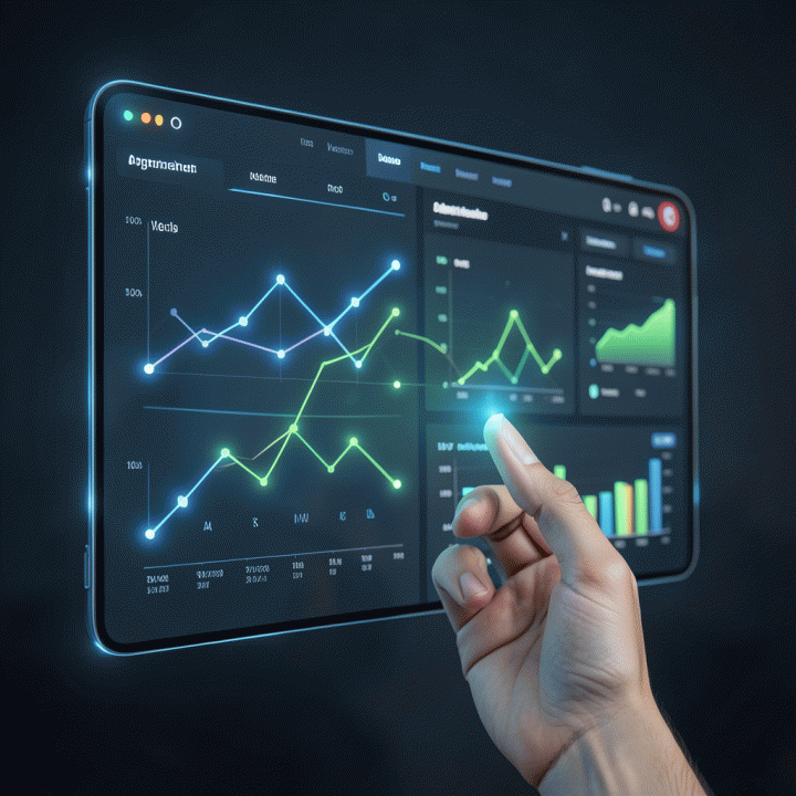 Visualisasi abstrak dashboard analitik e-commerce yang modern dan canggih, menunjukkan data optimasi bisnis tanpa teks yang terbaca.