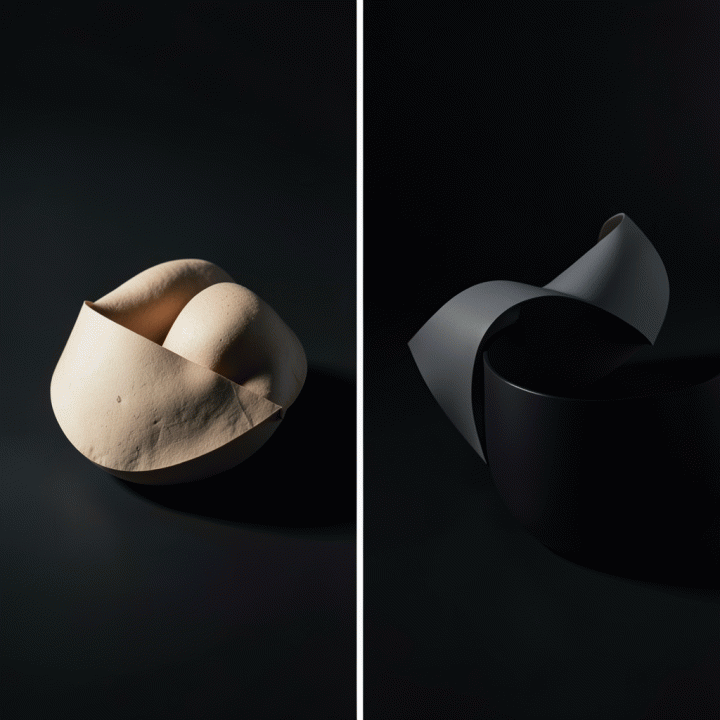 Perbandingan visual dari sketsa produk menjadi iklan komersial profesional menggunakan AI.