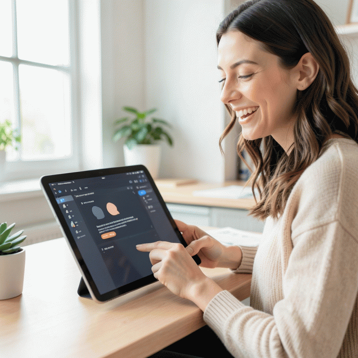 A small business owner using a tablet to create product content with an AI Image Generator, demonstrating ease of use for online sellers.