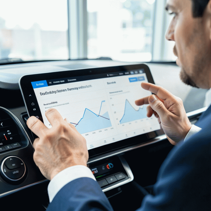 Tangan seorang manajer bisnis berinteraksi dengan dashboard digital yang menampilkan visualisasi data abstrak tentang pelacakan inventaris dan status pemesanan secara real-time, menunjukkan efisiensi operasional.