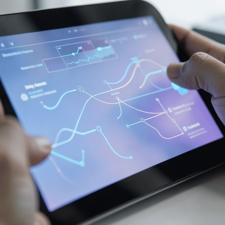 Abstract visualization of an AI-driven ideation dashboard for product development.