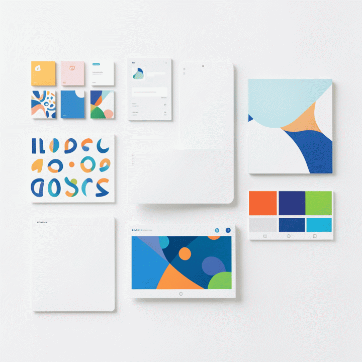 Komposisi flat-lay yang menampilkan beragam aset digital (ikon, pola, palet warna) yang terorganisir rapi, melambangkan konsistensi aset web-native.