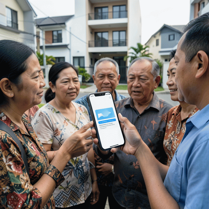 Warga menerima pengumuman penting lingkungan secara terpusat melalui layar digital atau aplikasi.