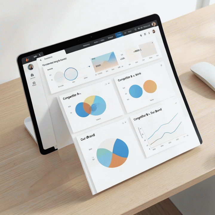 Tampilan dashboard aplikasi analisis yang menyajikan perbandingan data iklan kompetitor secara terstruktur dan mudah dipahami.