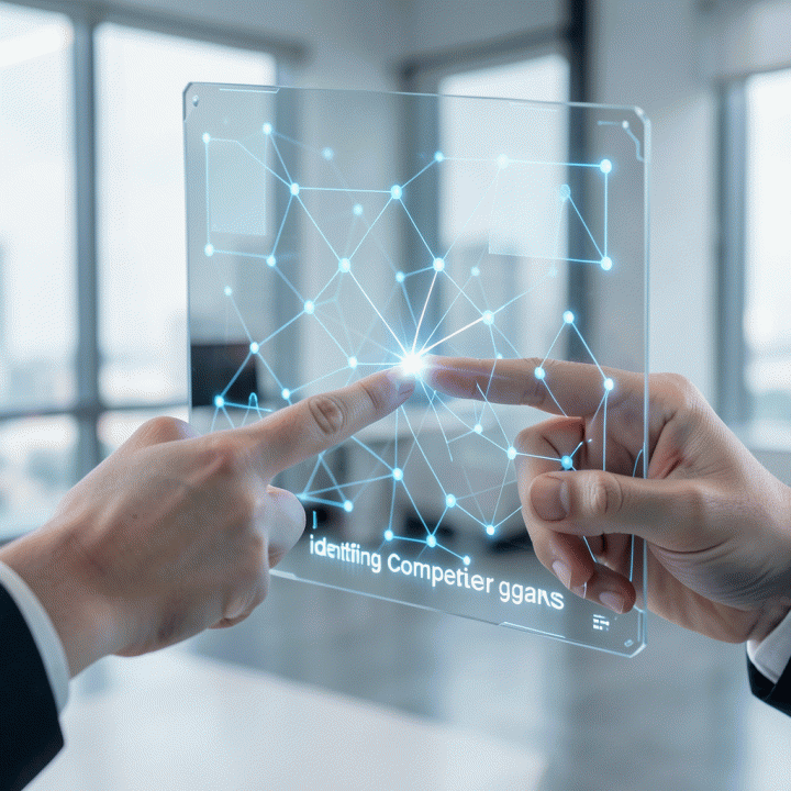 Tangan yang menunjuk pada pola data divergensi yang menonjol pada antarmuka analisis data futuristik.