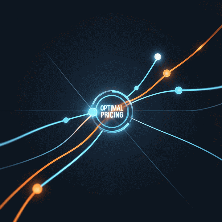 Visualisasi abstrak proses analisis data kompetitor untuk menentukan harga optimal.