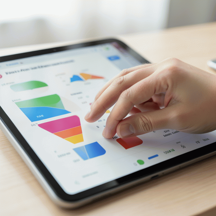 Tangan profesional sedang melacak dan mengorganisir data lamaran kerja dan prospek di dashboard digital yang bersih dan modern.