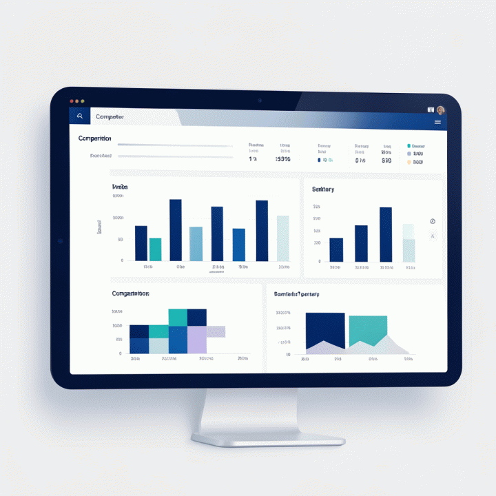 Dashboard abstrak perbandingan data kompetitor dengan grafik dan metrik untuk analisis pasar.