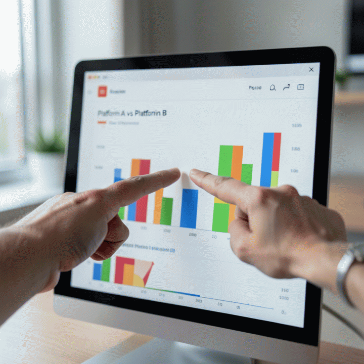 Tangan menganalisis grafik konversi di dashboard digital, membandingkan efektivitas berbagai platform pencarian kerja.