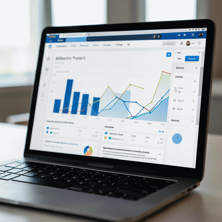Close-up of a laptop screen showing a data analytics dashboard for tracking sales trends and optimization recommendations.