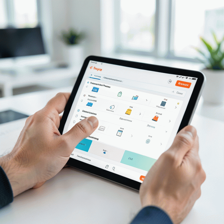 Hands interacting with an AI sales comparison chart on a tablet for Shopee competitor analysis.