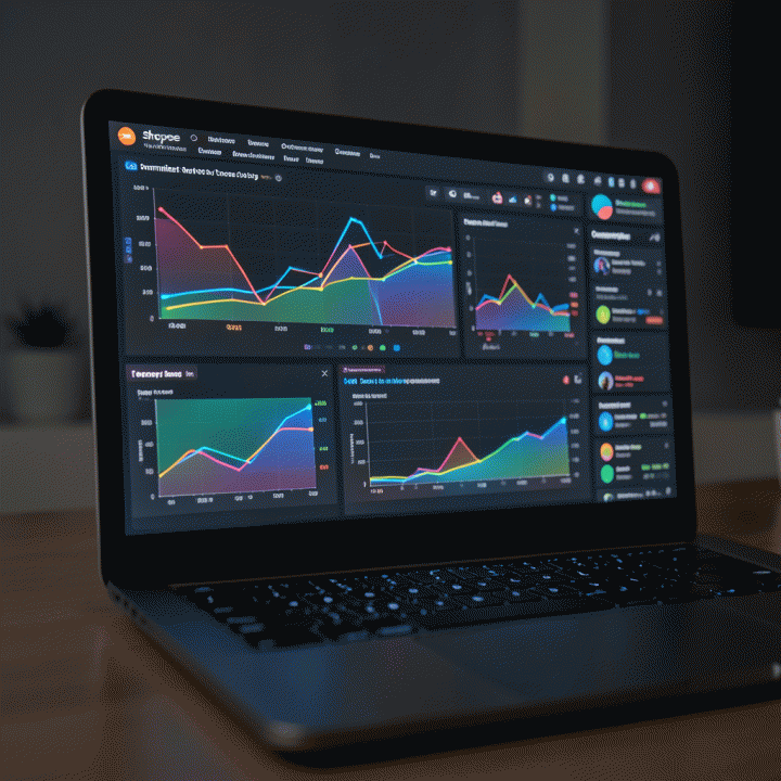 Dashboard software interface showing AI analysis of Shopee sales trends for competitive business optimization.