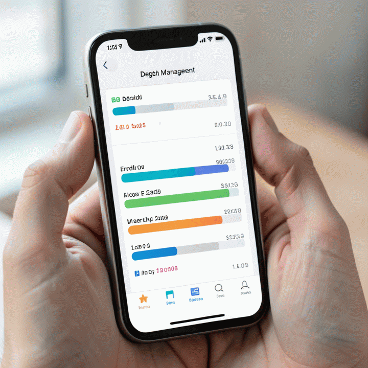Dashboard aplikasi pelacak utang modern menampilkan visualisasi terorganisir berbagai utang dan strategi pelunasan.