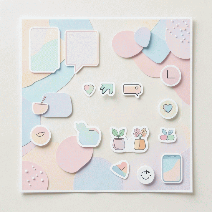 Flat lay of digital sticker assets arranged for a professional and aesthetic Instagram feed design.
