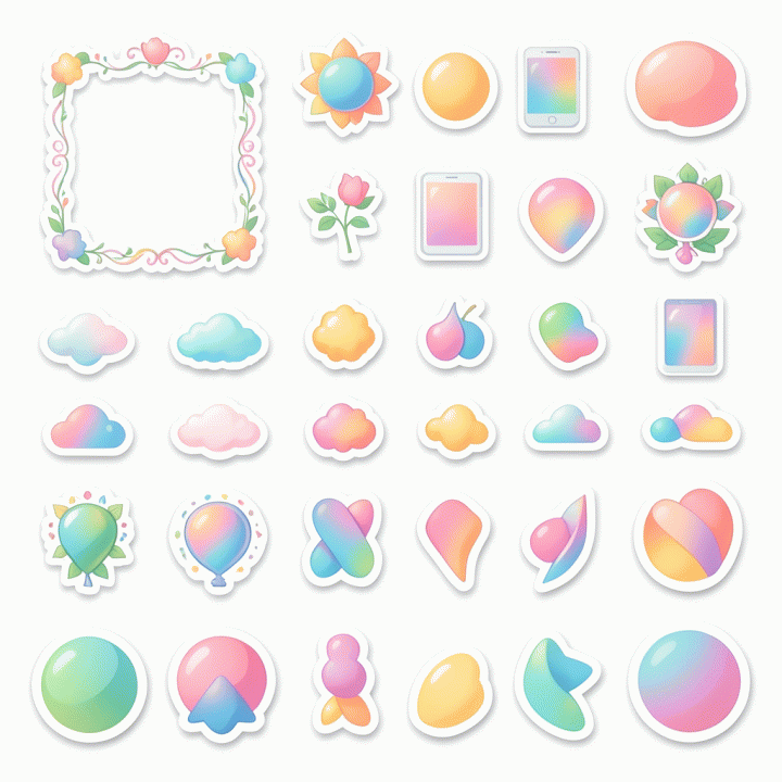 Collection of premium digital sticker assets for graphic design.