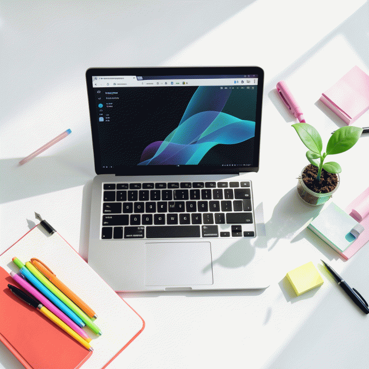 Tata letak datar yang menampilkan transisi ide bisnis dari catatan fisik menjadi prototipe digital yang berkembang di laptop.
