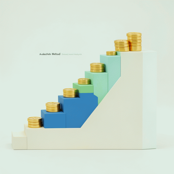 Visualisasi langkah-langkah strategis pelunasan utang (Snowball atau Avalanche Method) yang disajikan secara visual dalam bentuk tangga progres menuju kebebasan finansial.