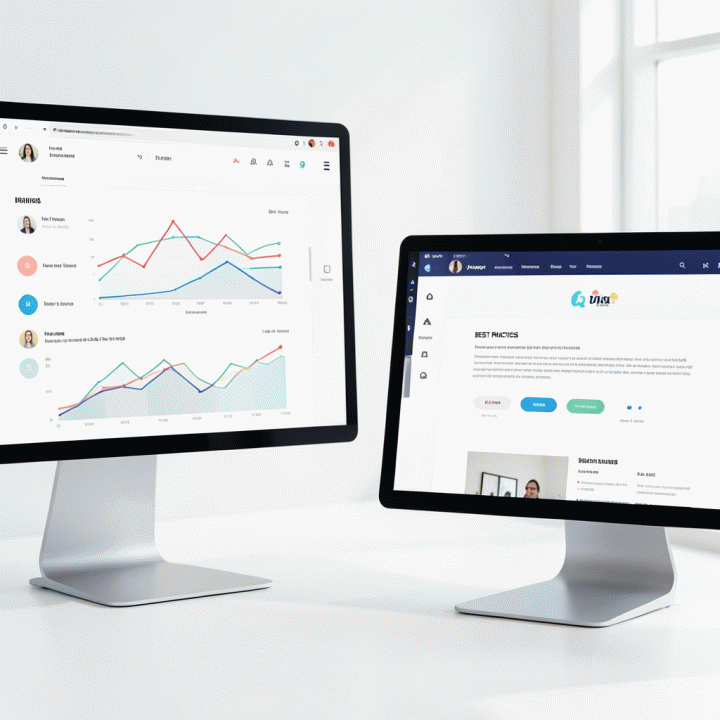 Visualisasi data analitik dan desain landing page yang terintegrasi, menunjukkan proses optimalisasi berbasis data.