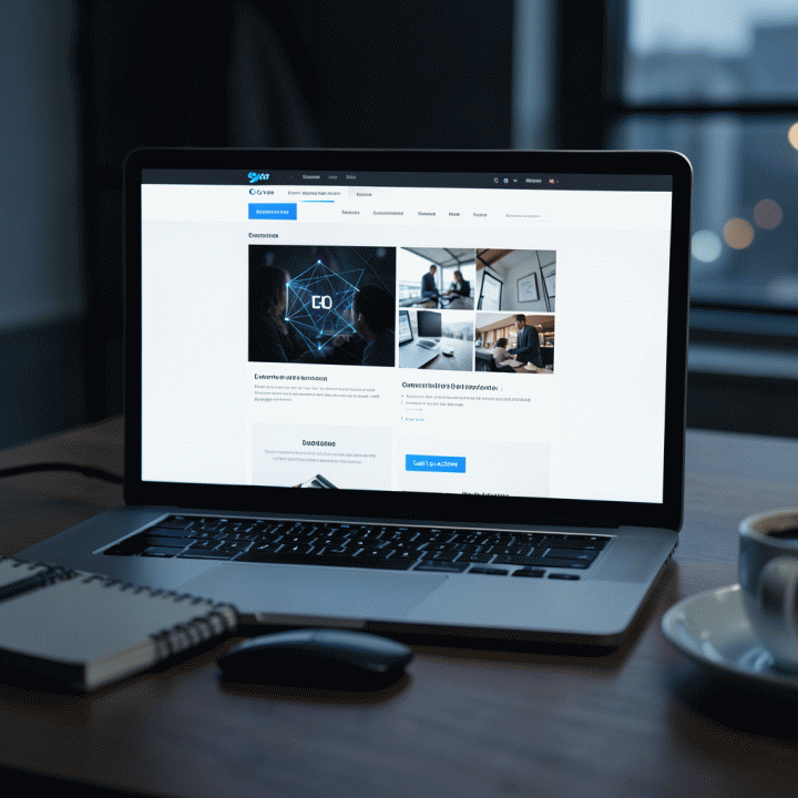 Komputer modern menampilkan desain landing page konversi tinggi yang efektif dan profesional, melambangkan peningkatan penjualan digital.